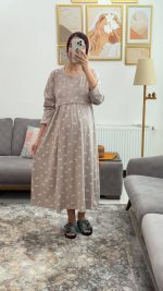 پیراهن بارداری شیردهی آستین بلند / مدل گیسو/ طرح پاپیون - Image 6